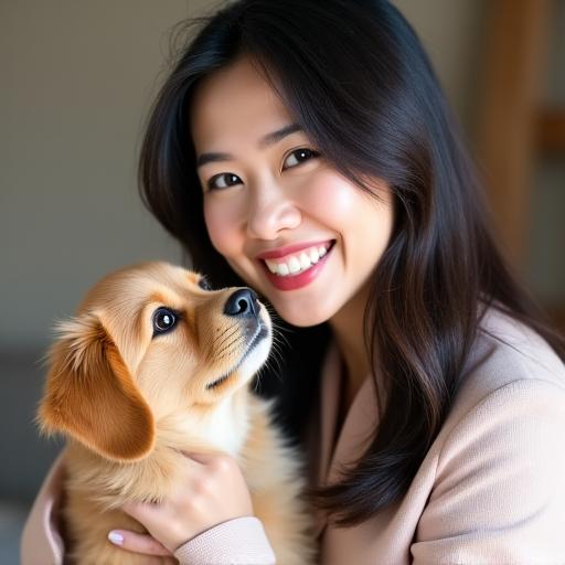 Sarah Yeo, a Canine Compass Puppy and Basic Obedience Trainer, with a cute puppy